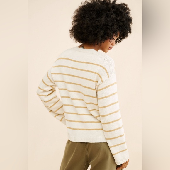 Sanctuary Chill Vibes Cotton Knit Cream And Tan Striped Sweater Size Medium - Picture 2 of 6